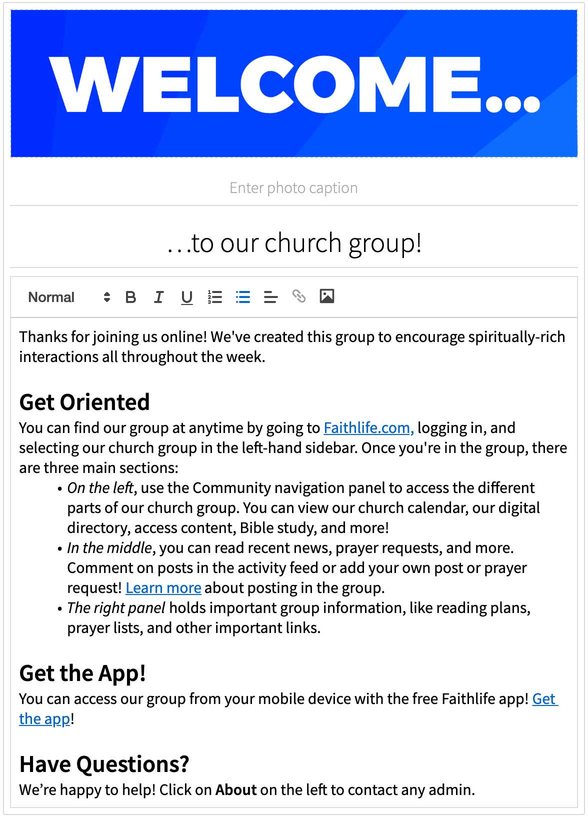 Create a Welcome Message for Your Church Group – Faithlife