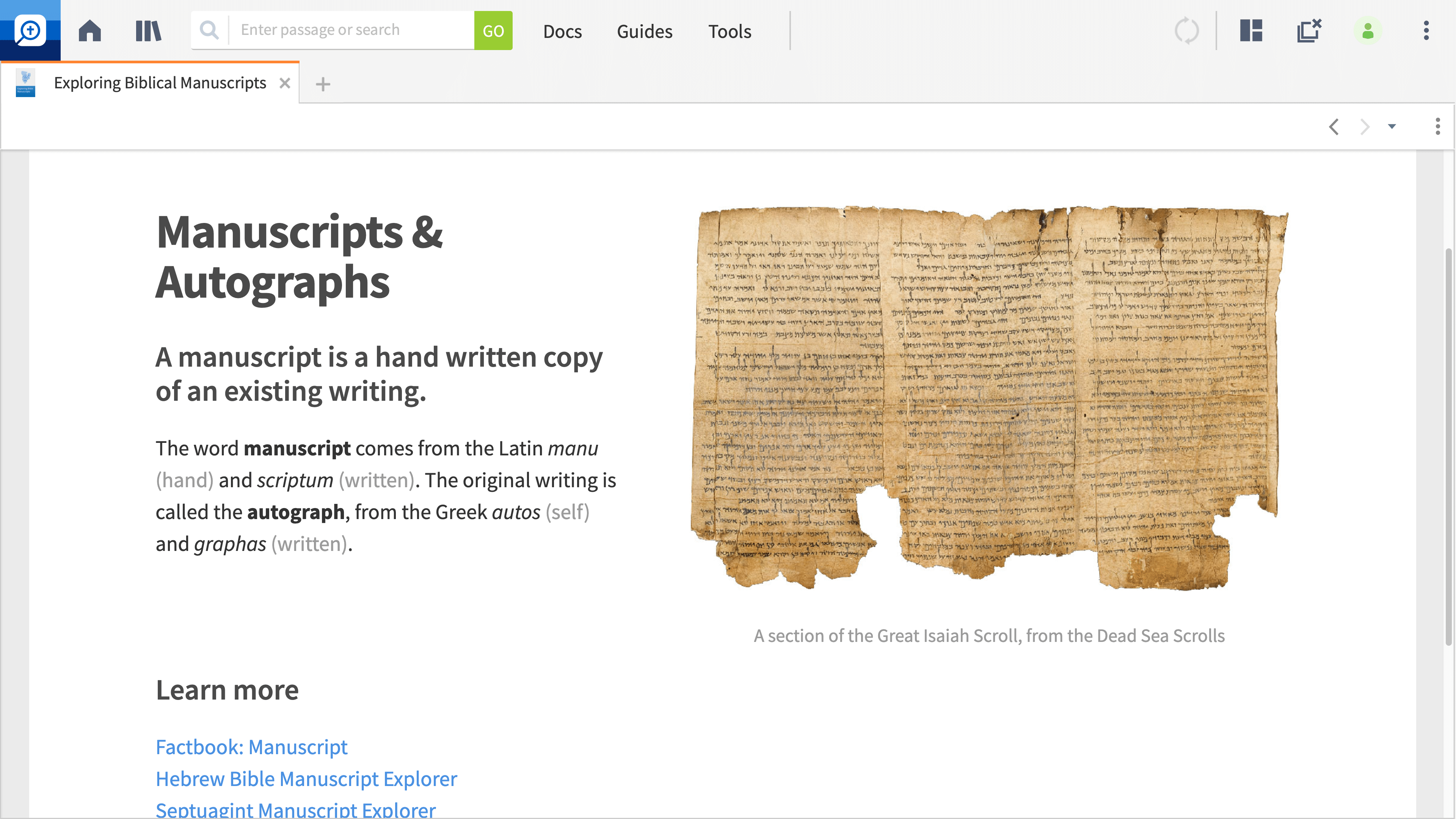 Exploring Biblical Manuscripts Interactive