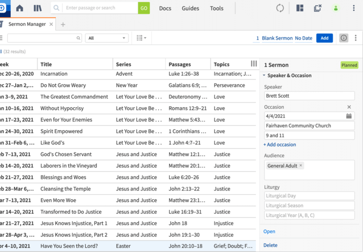 Logos Sermon Manager screen shot