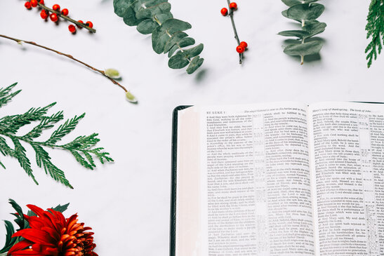 Open Bible with Christmas Florals