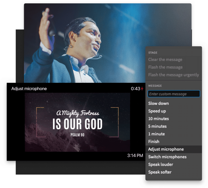 Private messaging on the confidence monitor