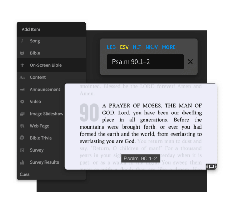 On-Screen Bible Quick Screen in Proclaim