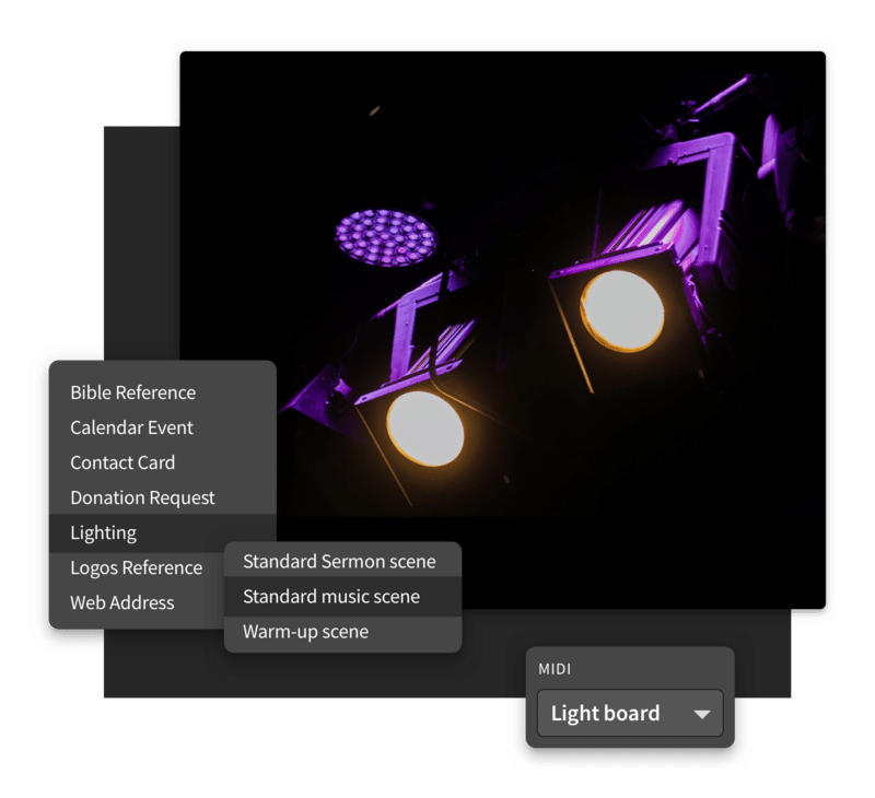 MIDI lighting control in Proclaim