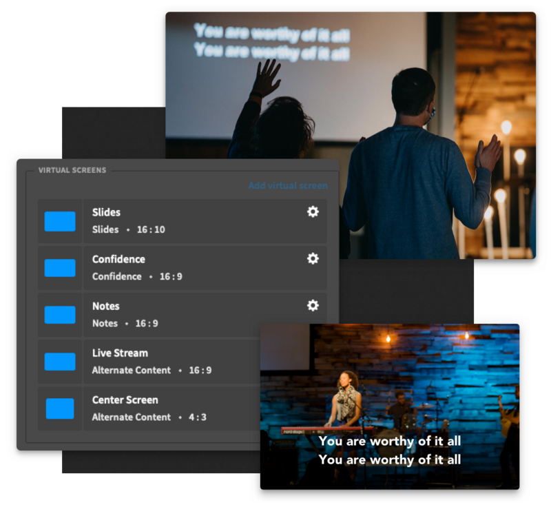 Live stream and in-person virtual screens in Proclaim