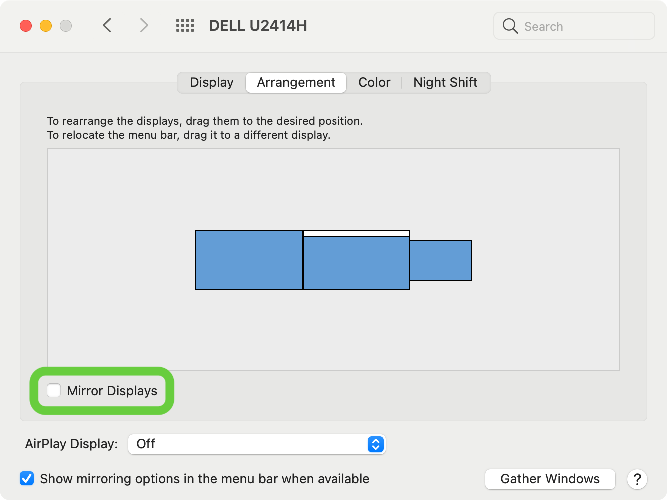macOS Display arrangement settings