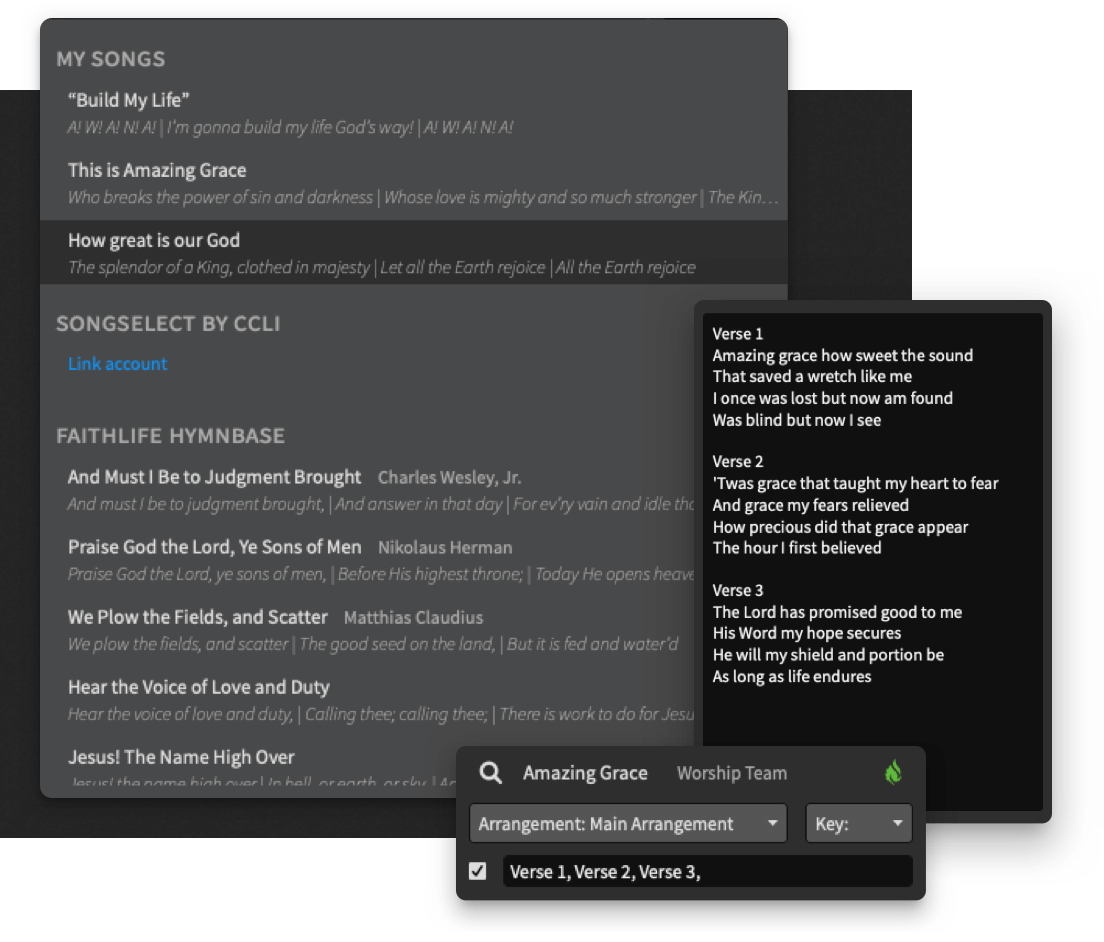 Song setlist management in Proclaim