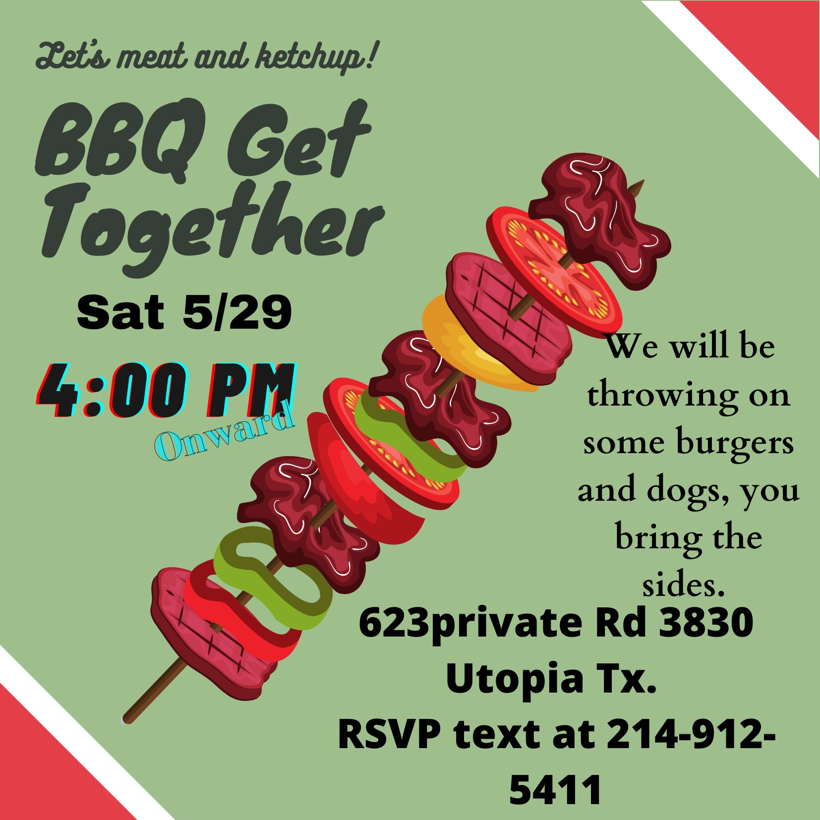 Green and Red Barbeque Get Together Invitation