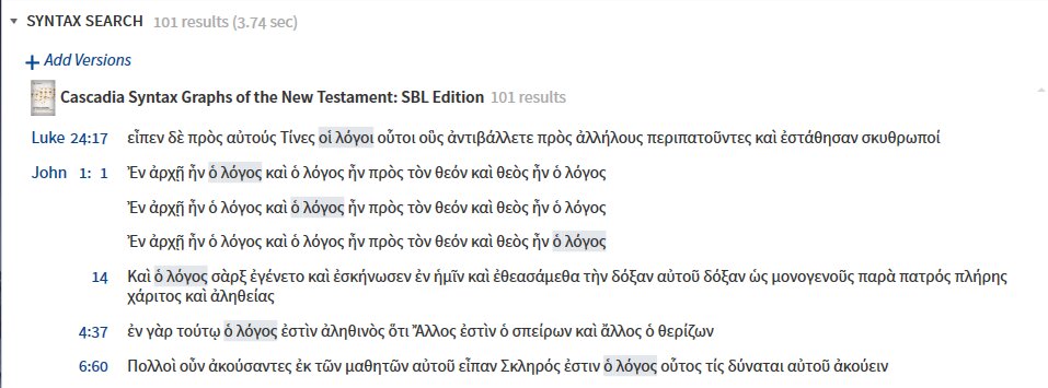 Sample Cascadia Syntax Search Results