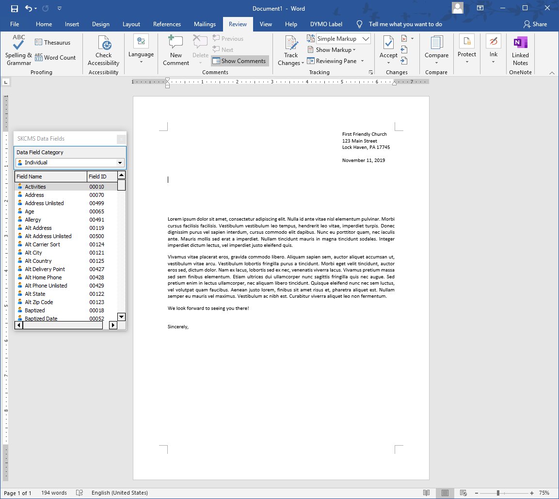 Word Document Template With Data Fields Window