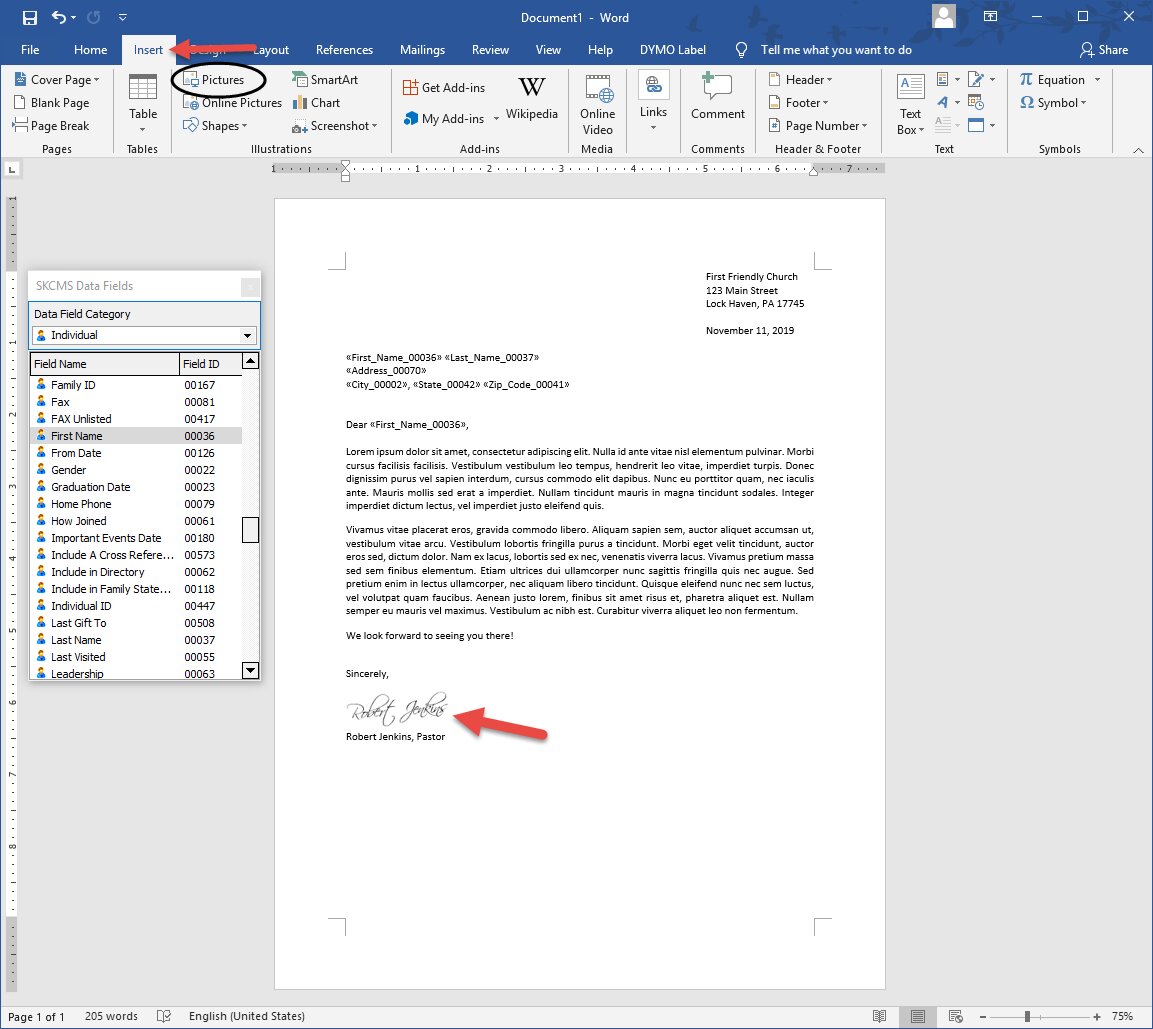 Word Document Template - Insert Pictures Button