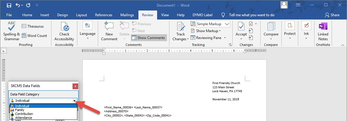 Data Fields Window - Data Field Categories