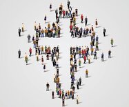 Large group of people in the shape of cross. Vector illustration
