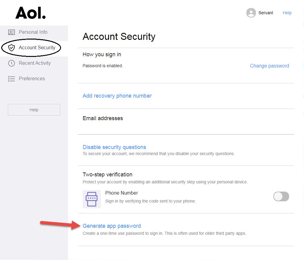 Changing AOL Settings Using App Passwords