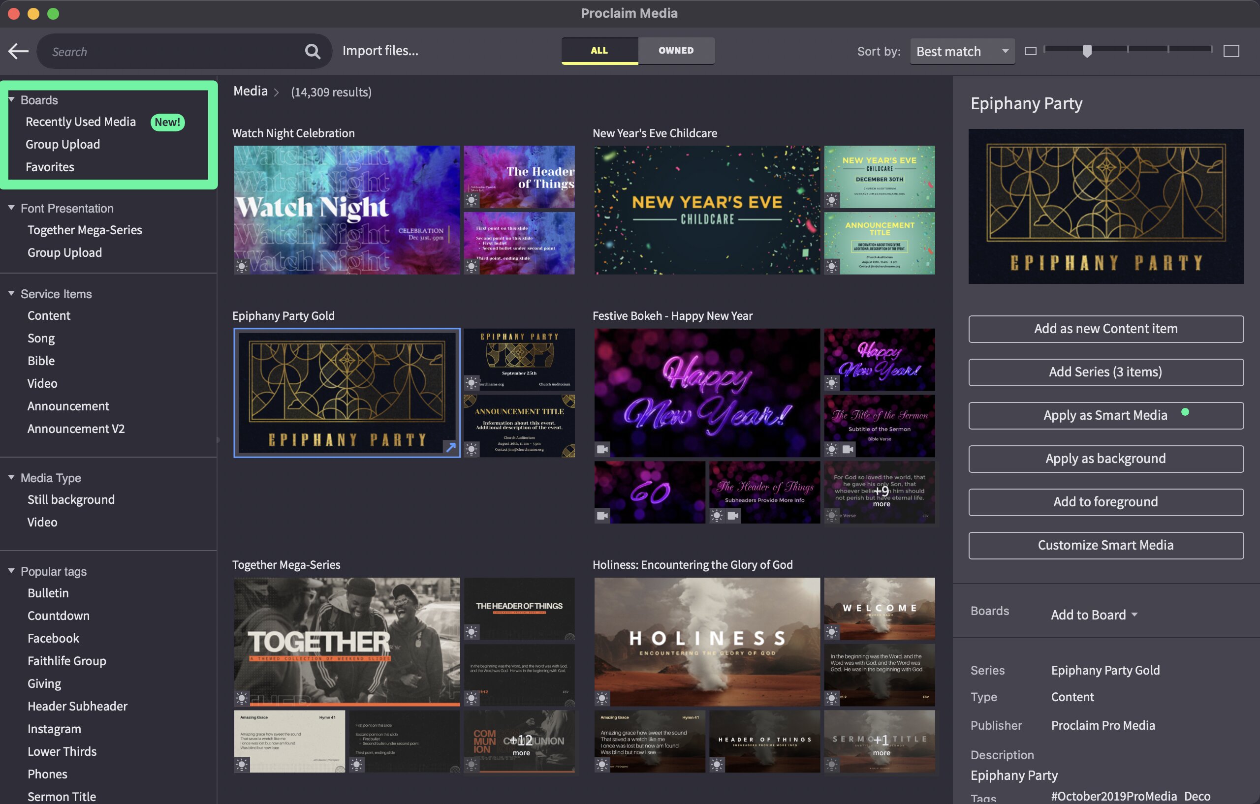 Boards highlighted in the media browser