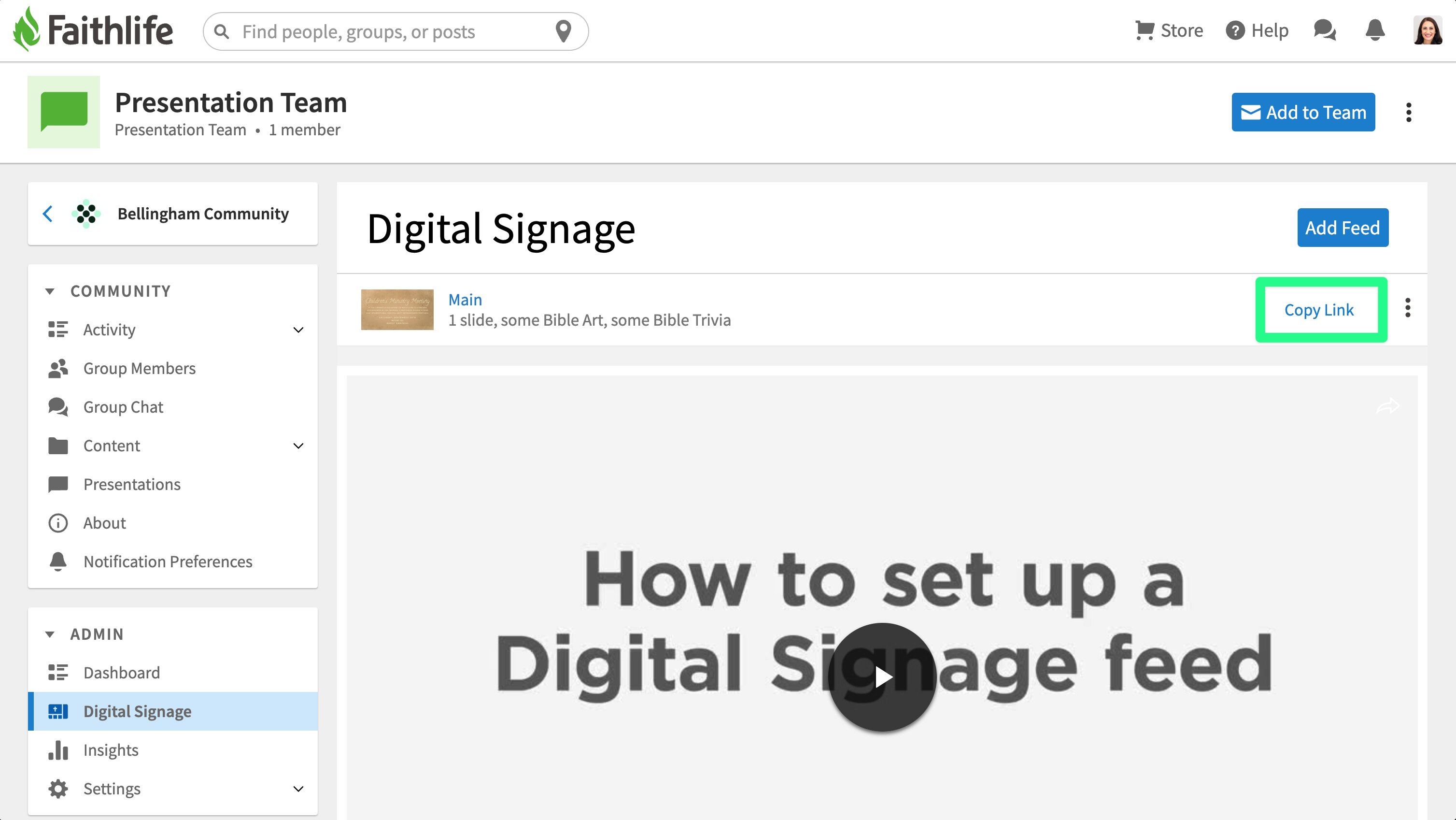 View of sign feed sample with sidebar