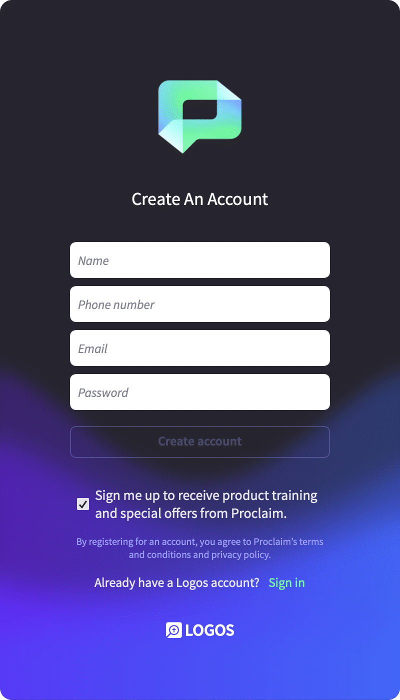 Create a Proclaim account