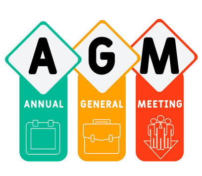AGM - Annual General Meeting  acronym, business concept. word lettering typography design illustration with line icons and ornaments.  Internet web site promotion concept vector layout.