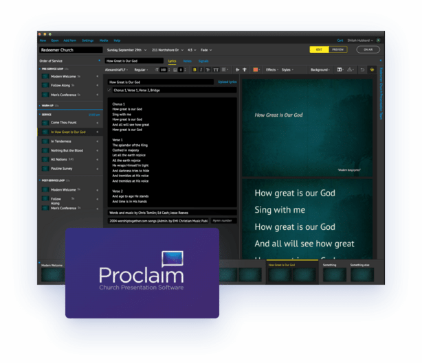 Software dashboard for Proclaim