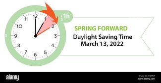 Daylight Saving Time Begins Spring Forward March-13-2022-Web Banner Reminder Vector Illustration With Clocks Turning To An Hour Ahead-2HEATXF