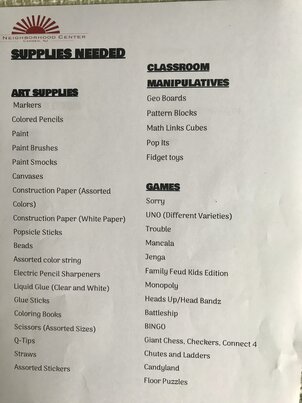 Supplies Needed - Page 1