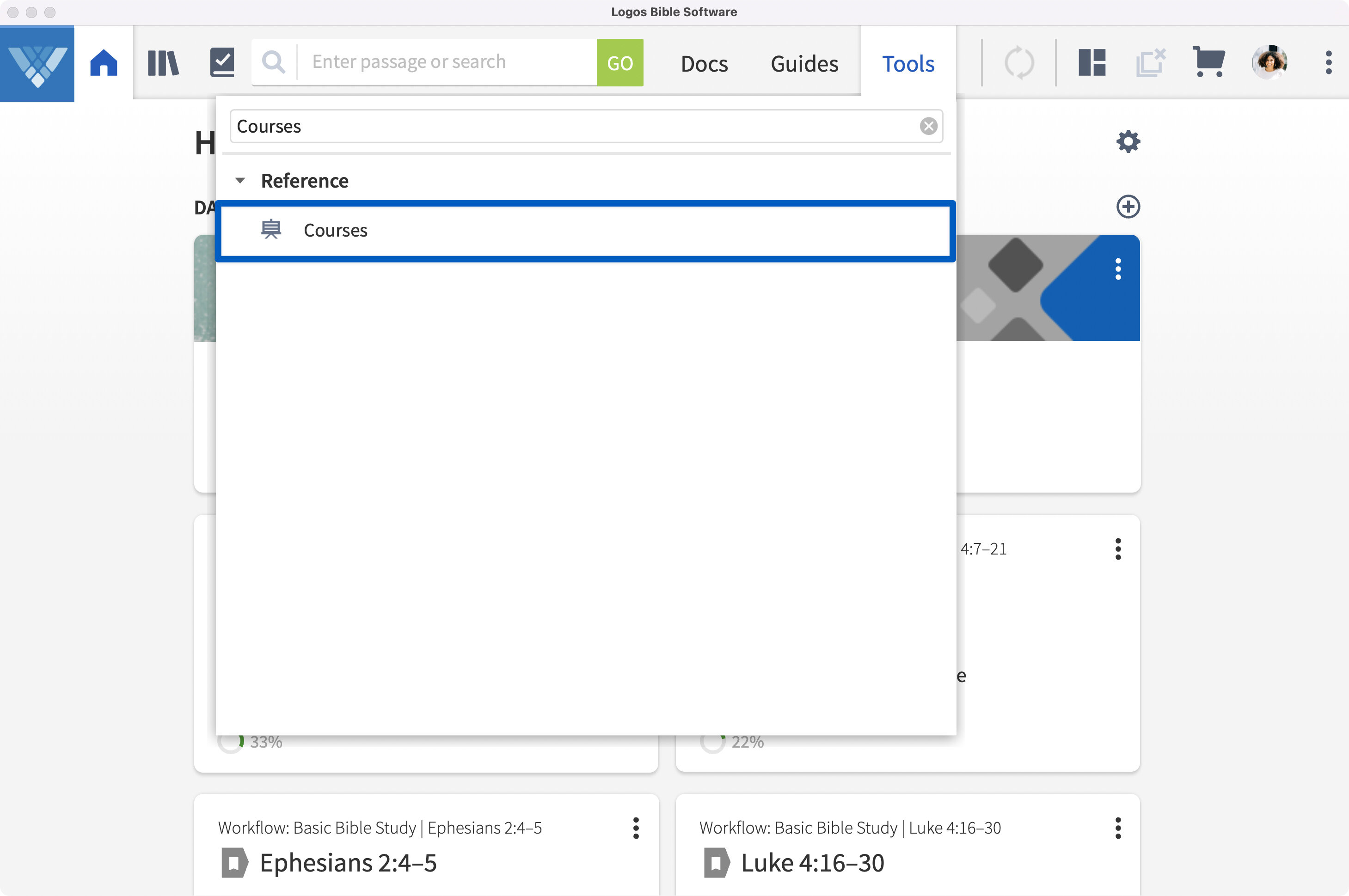 Courseware tool in Verbum Menubar