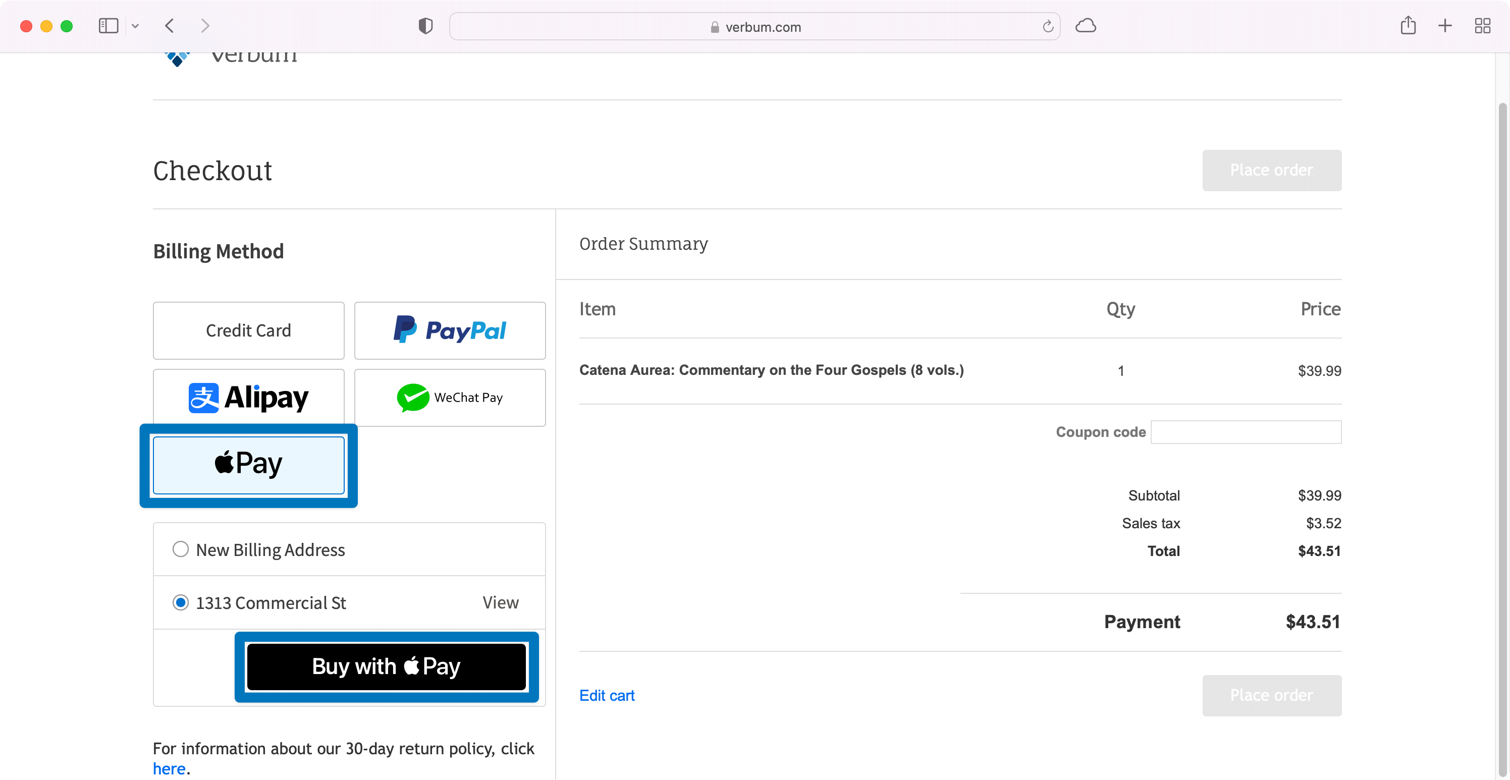 Select Apple Pay payment method