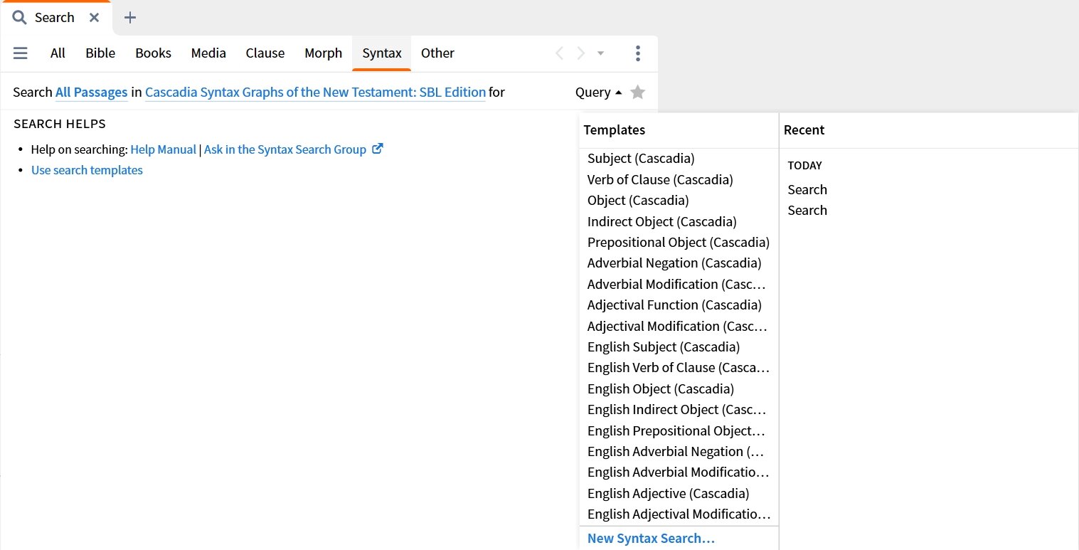 Options in the Syntax Search Resource Query Dropdown Menu