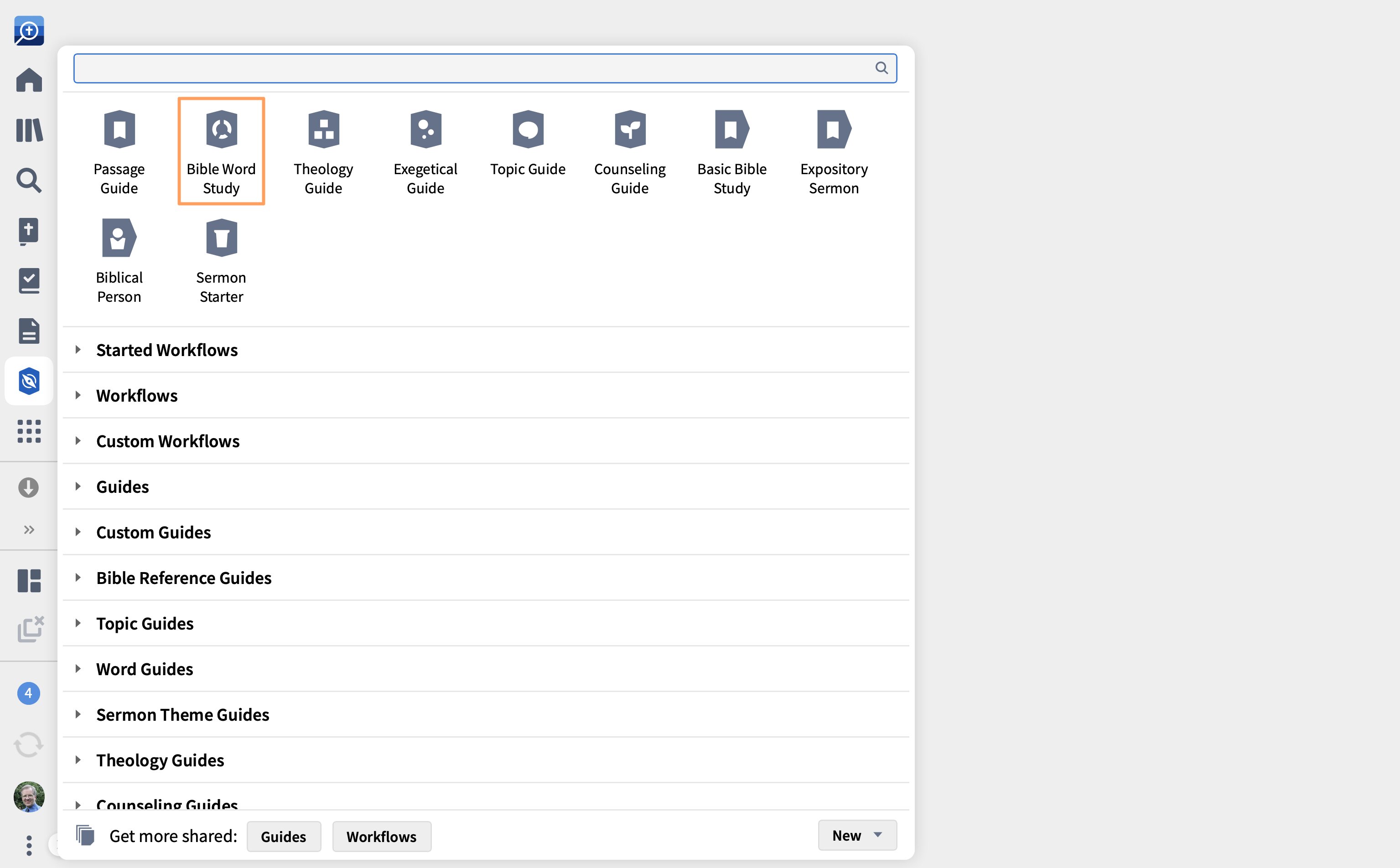 Click Guides and Select Bible Word Study