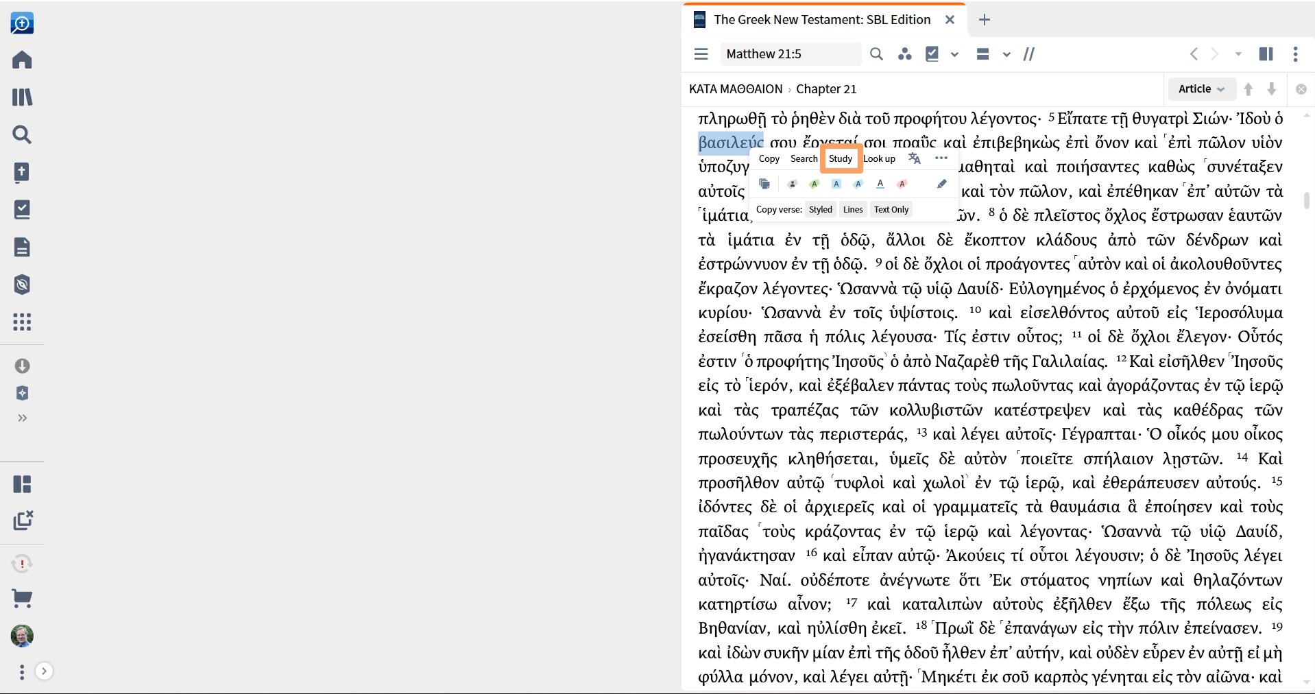 Open Bible Word Study From Selection Menu