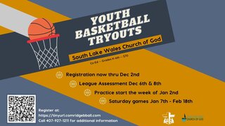 Navy Orange Basketball Tryouts Flyer (Presentation (16:9)) - 1