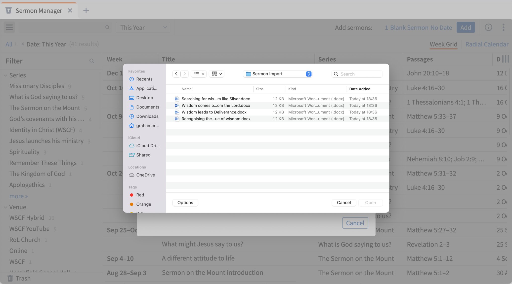 Screenshot of Sermon Import