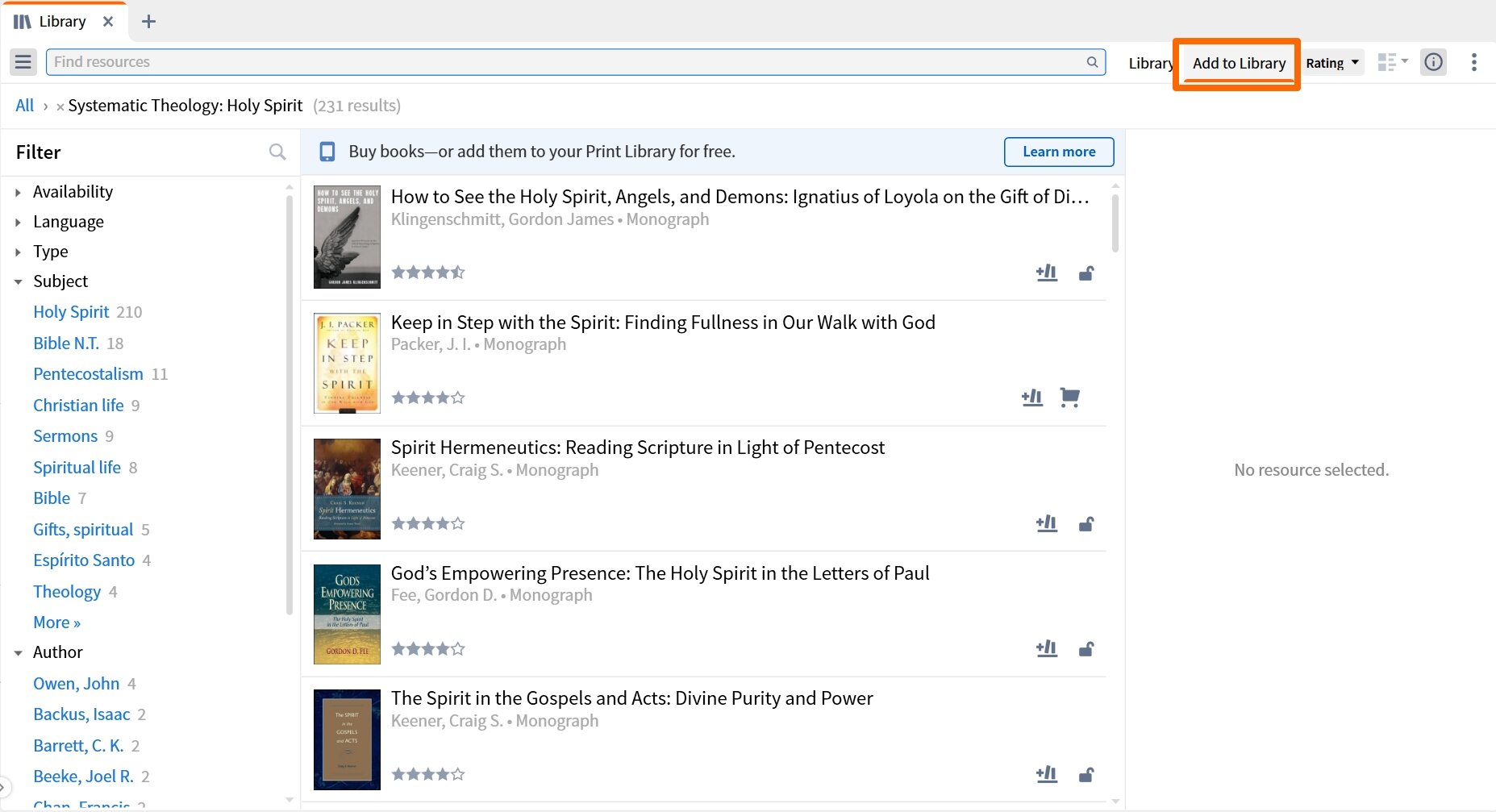 Add to Library tab