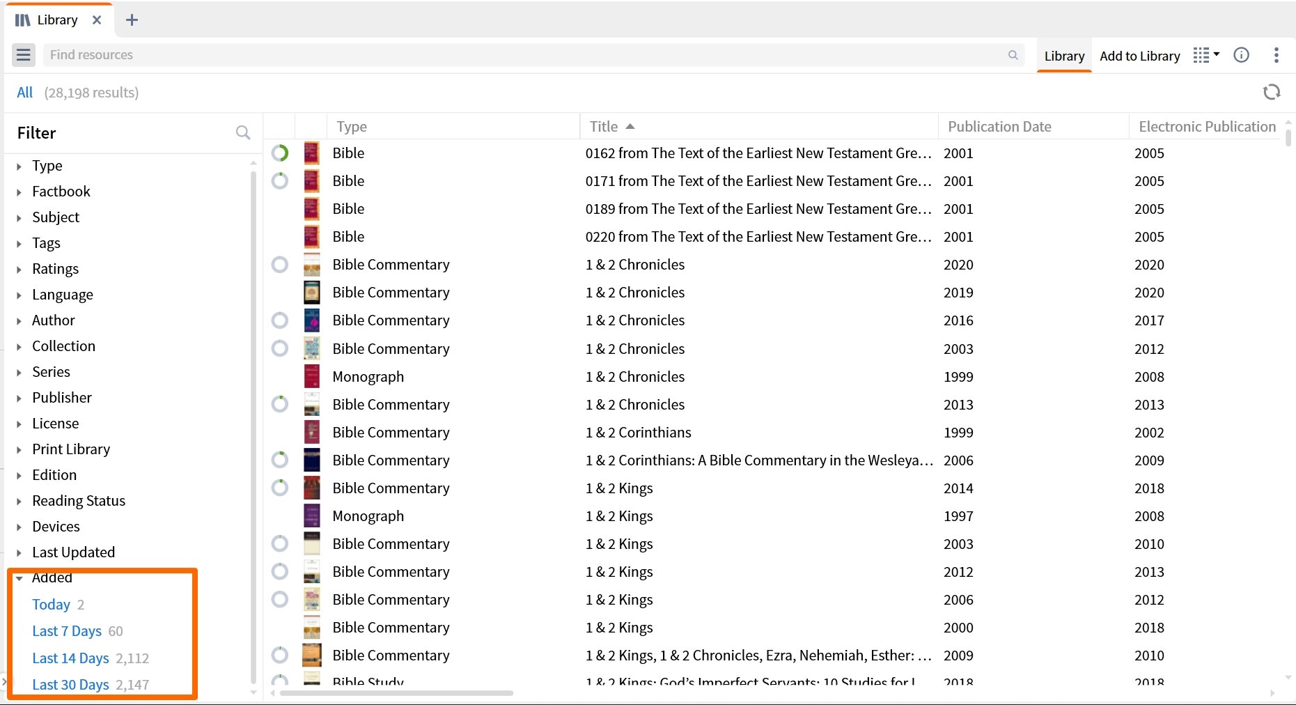 Filter by date added