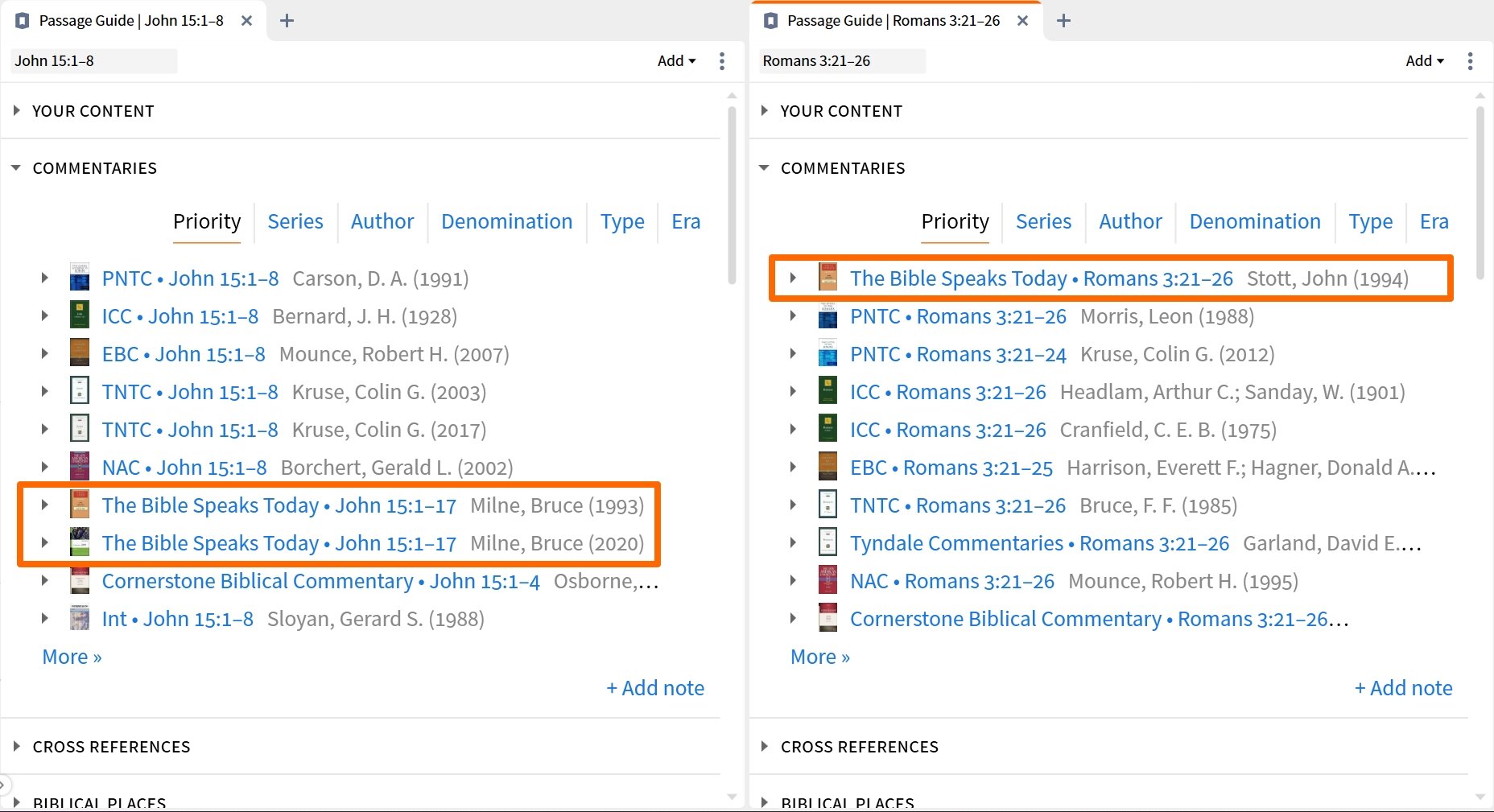 Book prioritized for only certain scripture