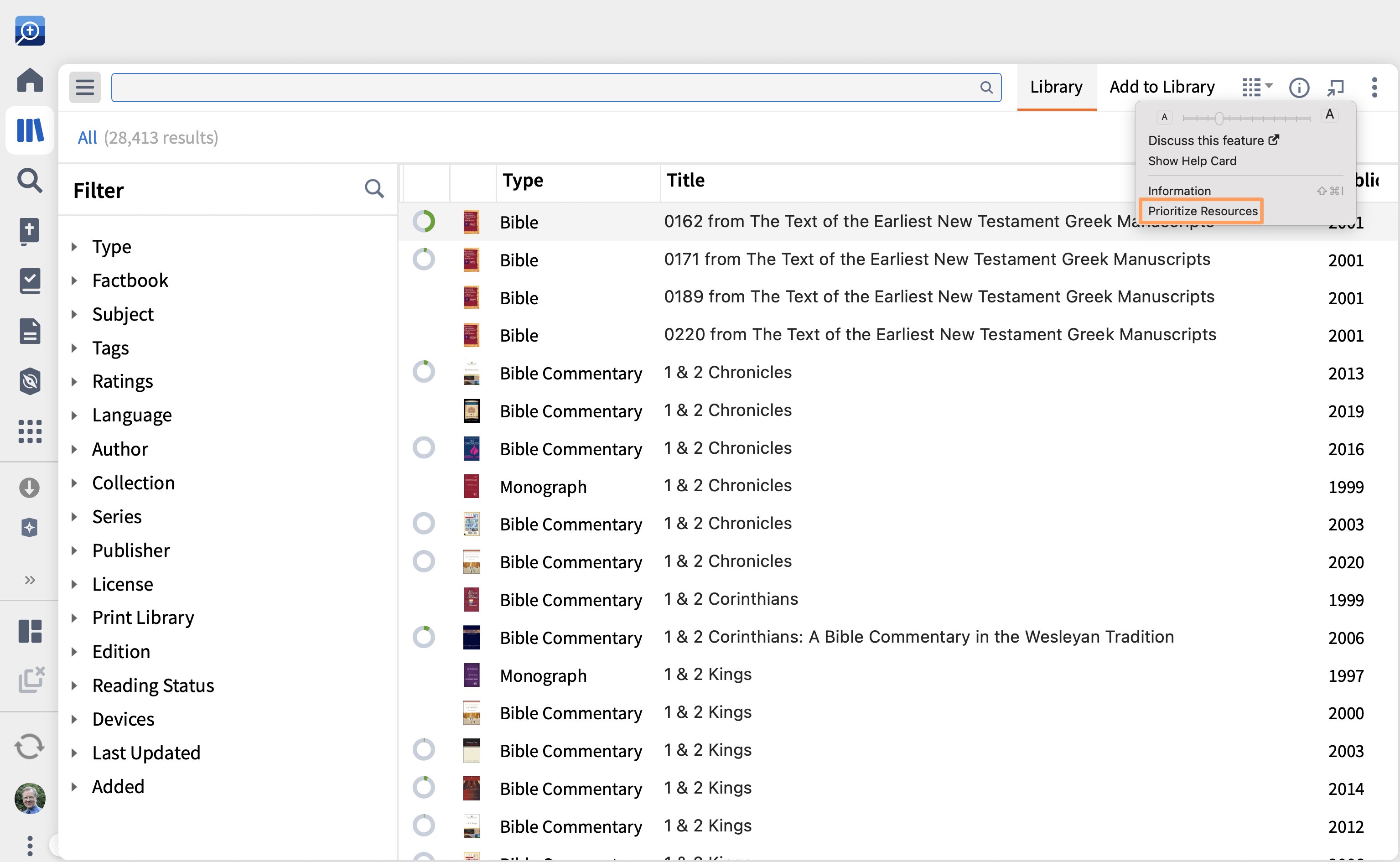 Open prioritize books pane