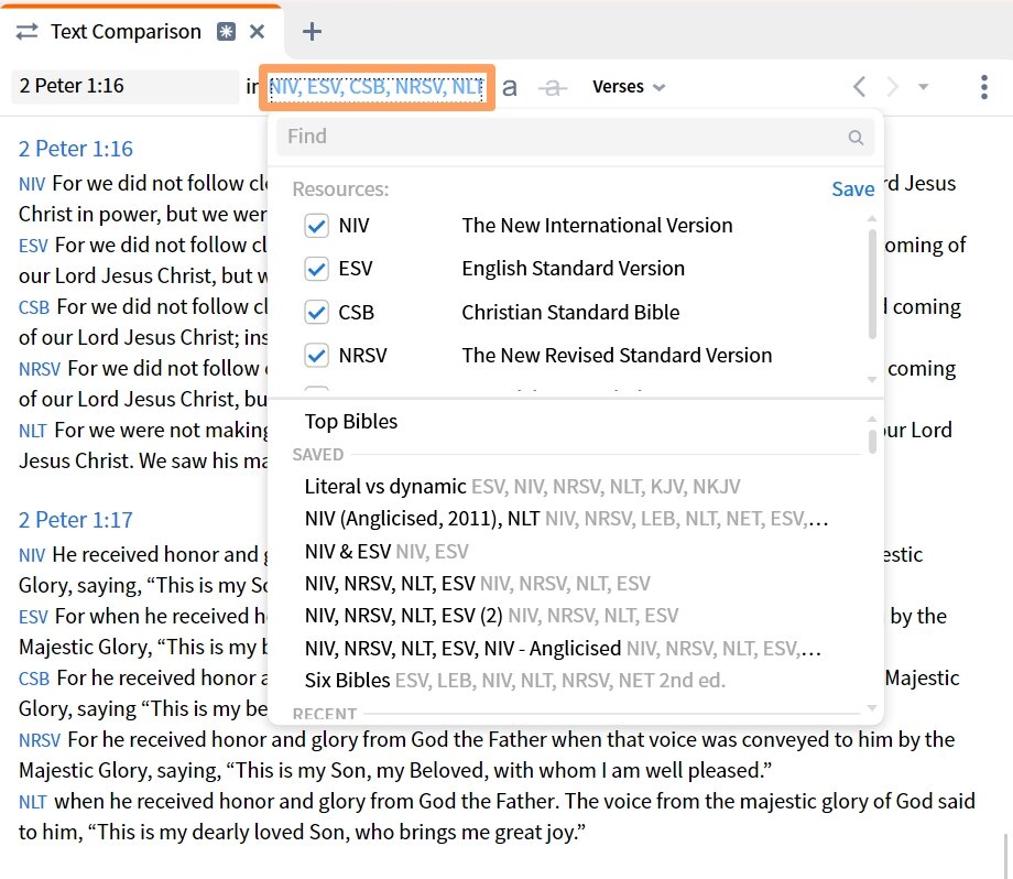 Choose bible versions