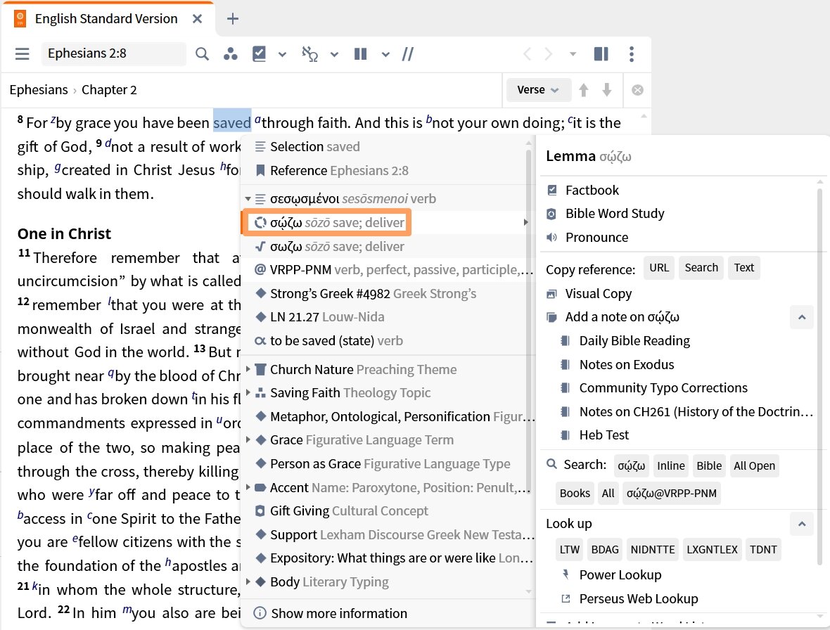 Select Lemma in Context Menu