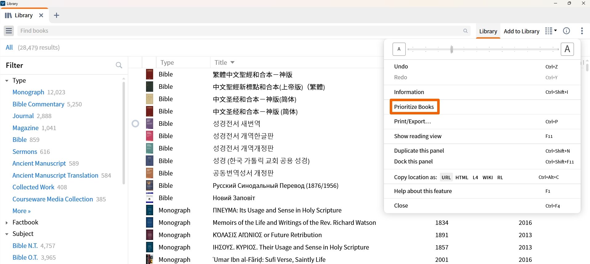 Open the prioritize books pane