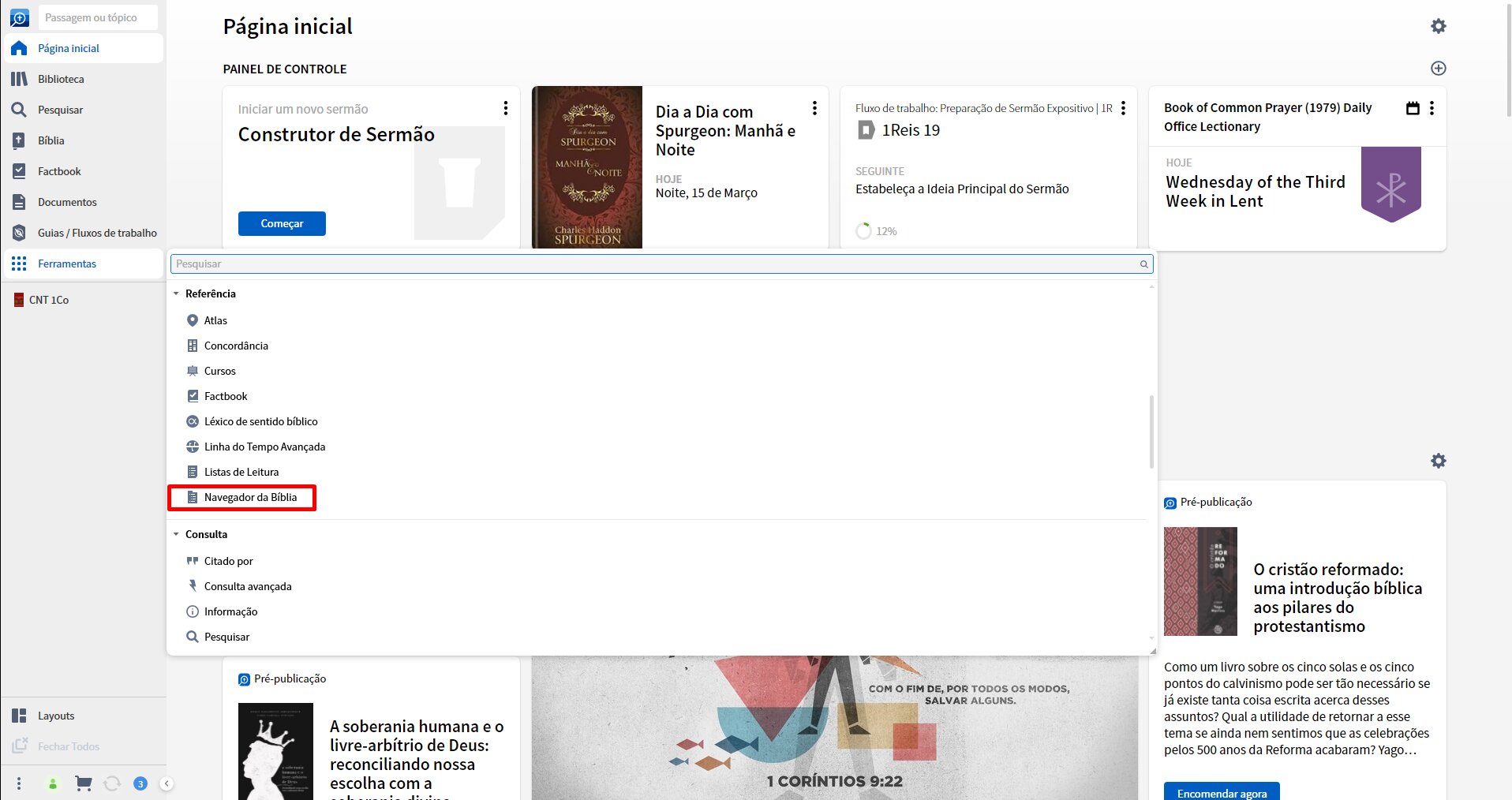 1 Selecionar o navegador bíblico do menu Ferramentas