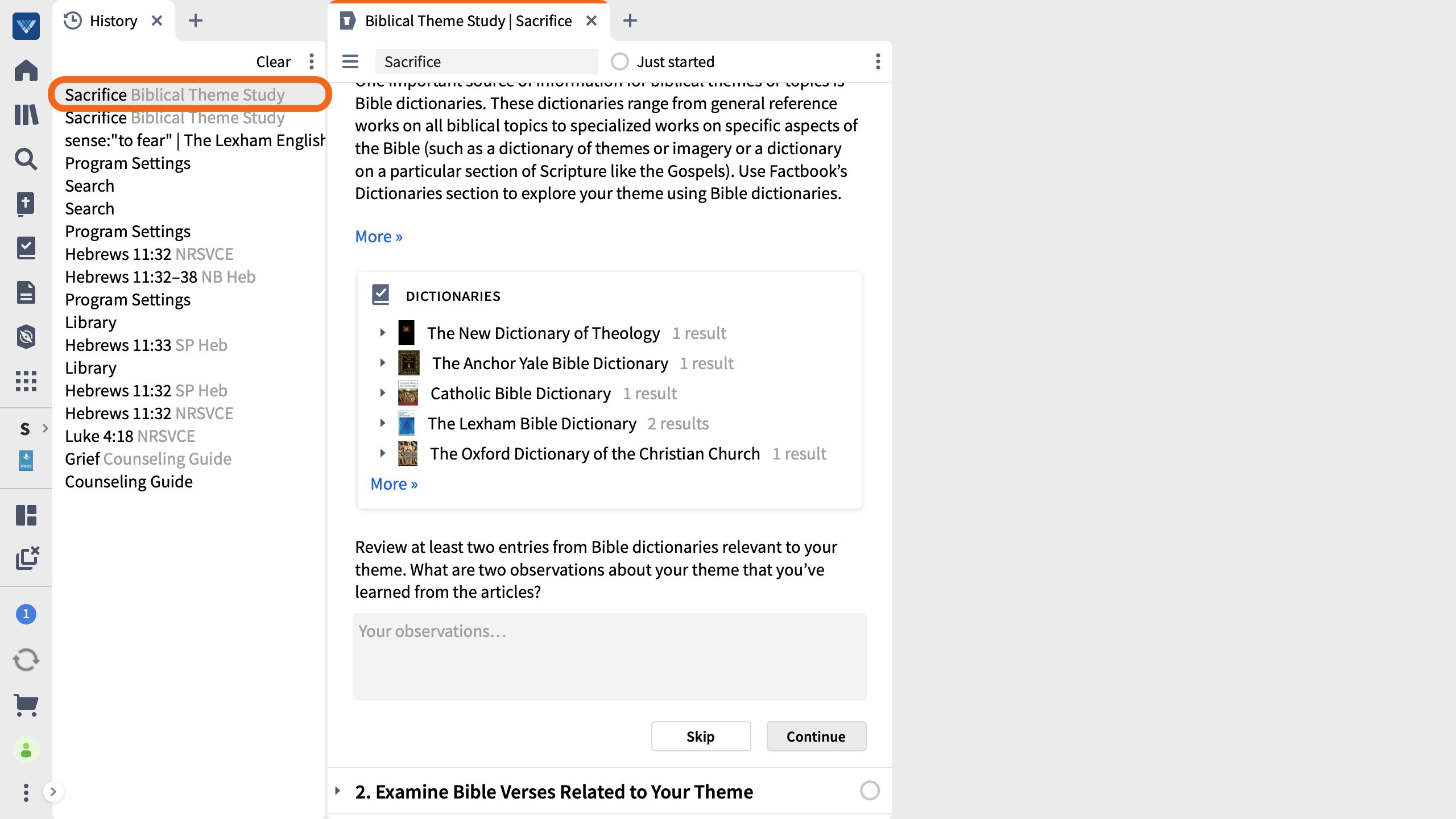 Select A History Entry