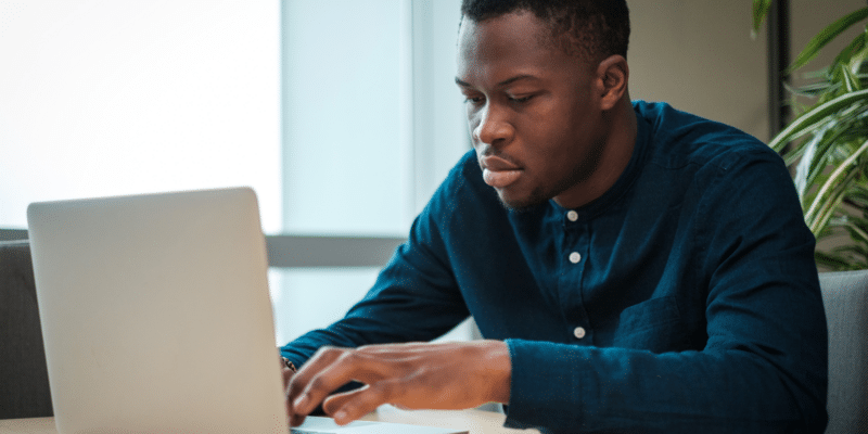 Student using a laptop