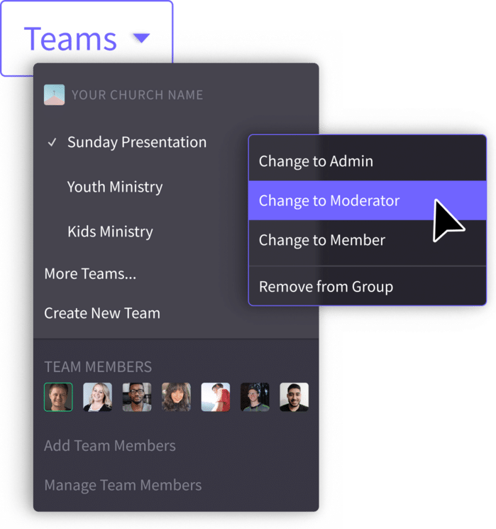 In-app team management
