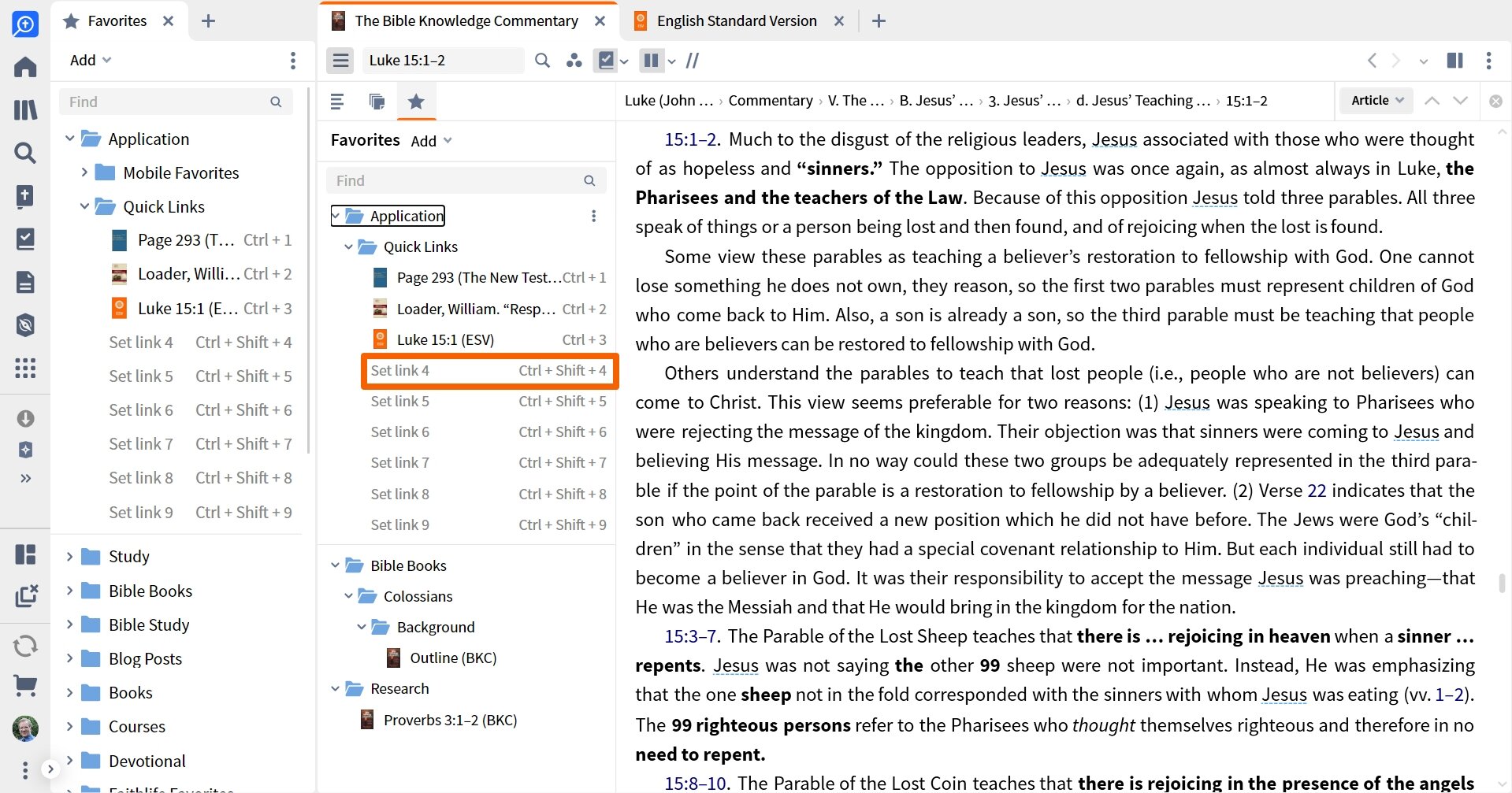 Set quick link from book