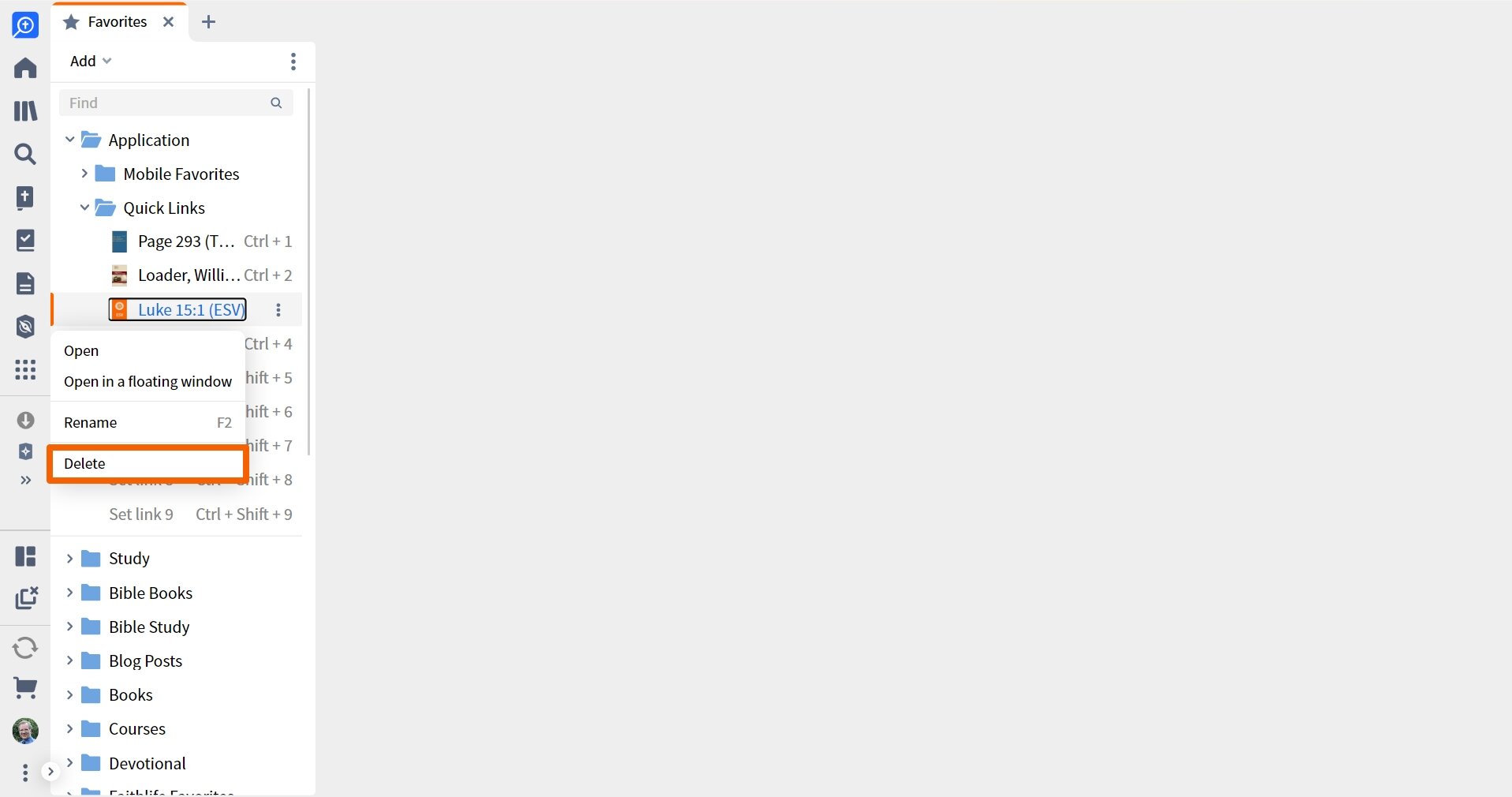 Remove a quick link