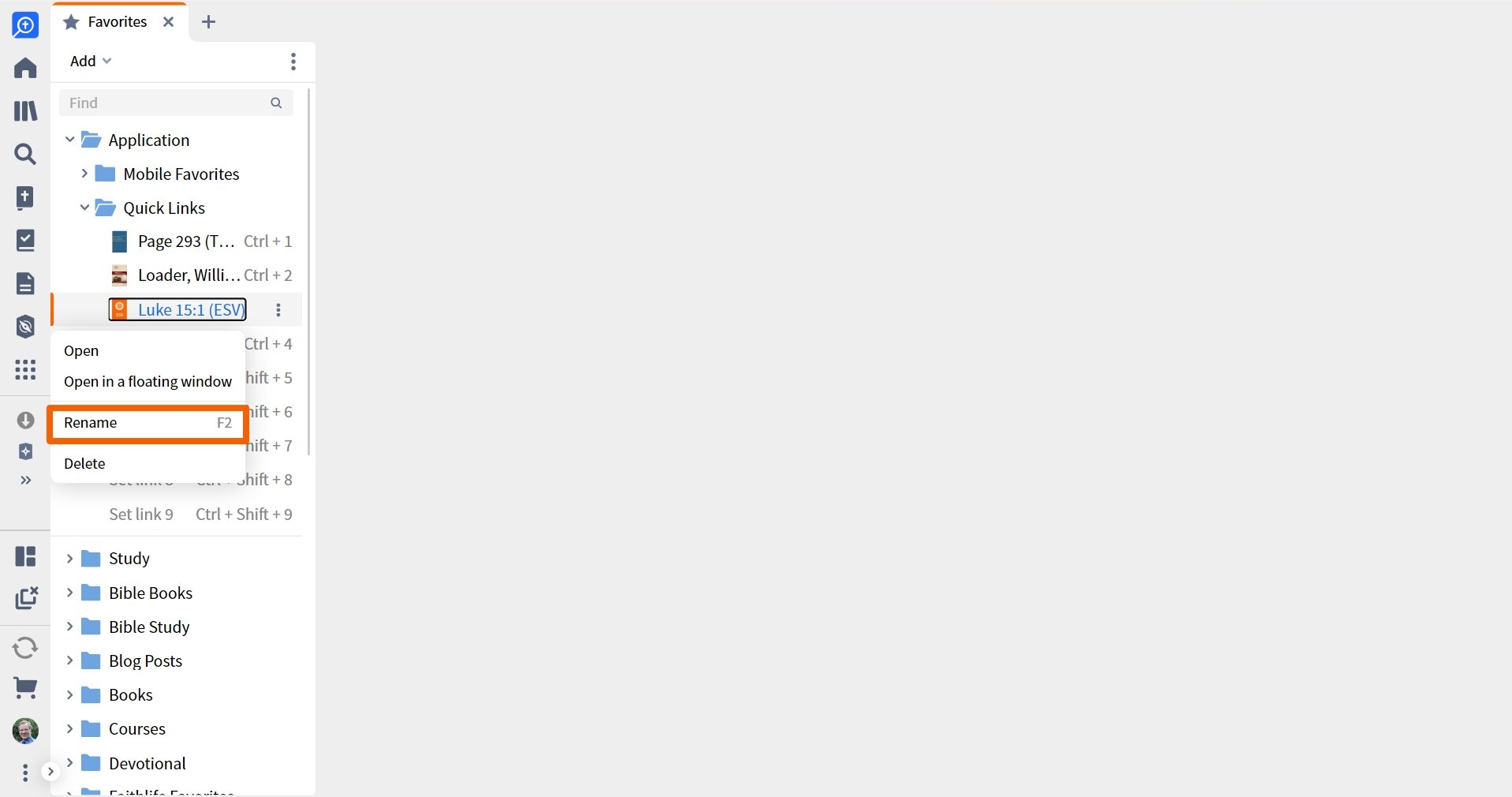 Rename a quick link