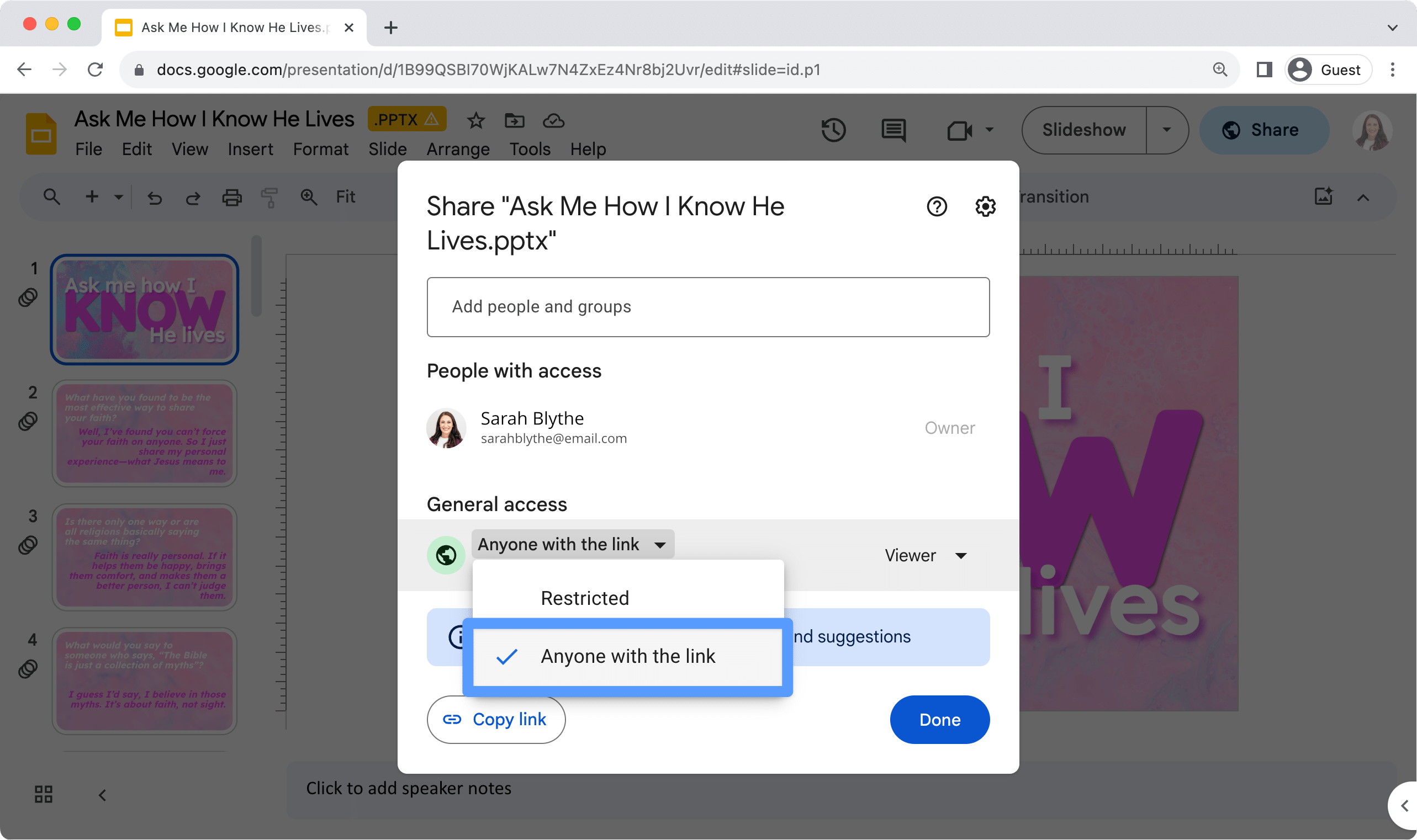 Share Dialog With Sharing Options Highlighted
