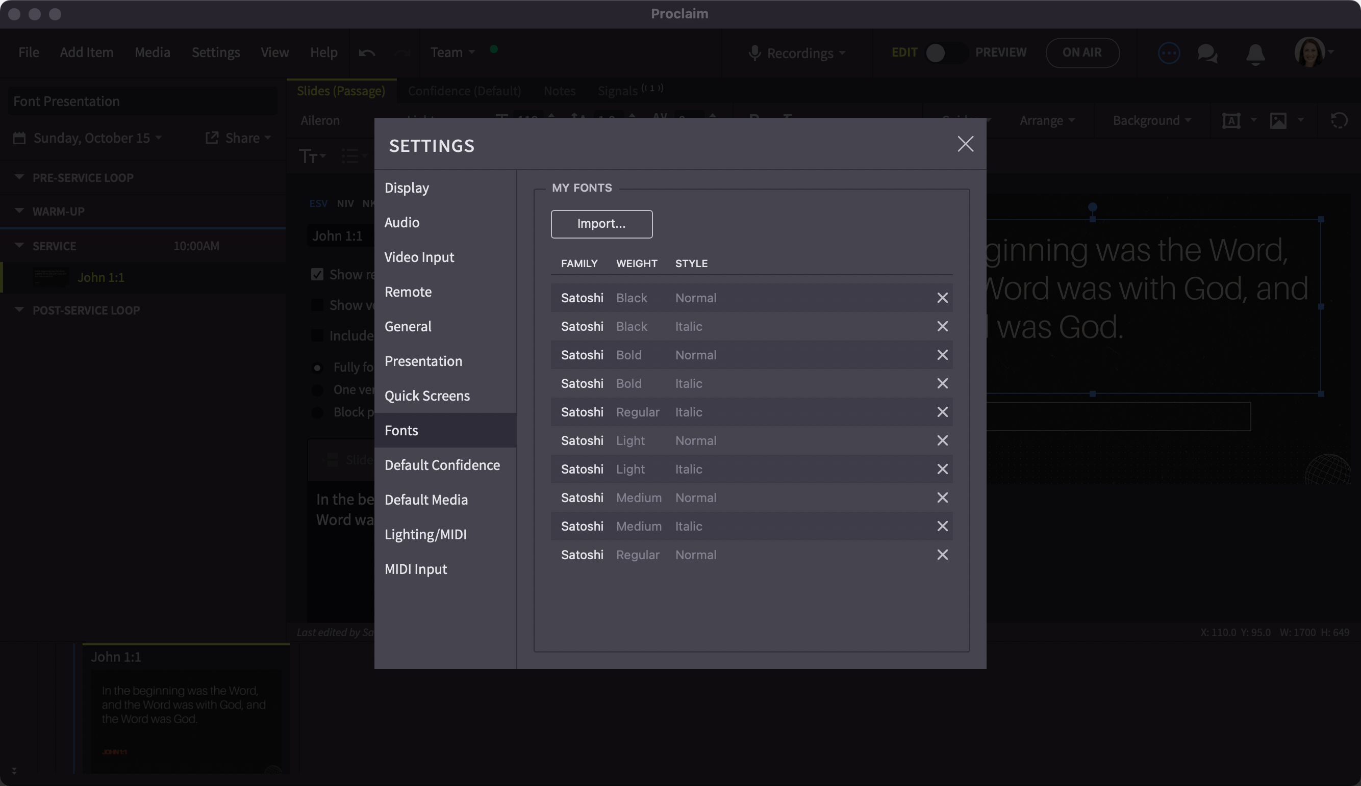 Fonts Settings Showing Imported Local Fonts