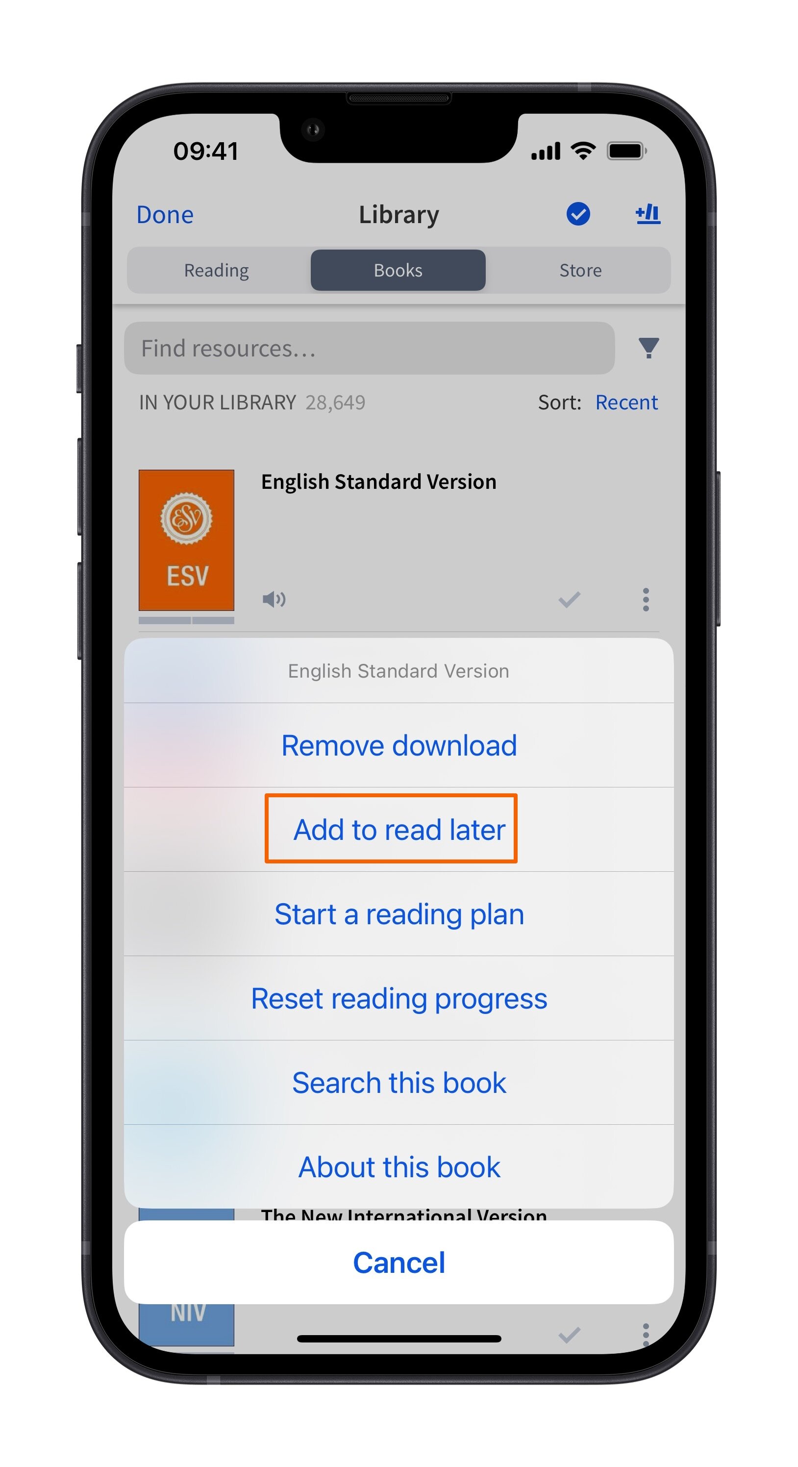 Add to read later from library