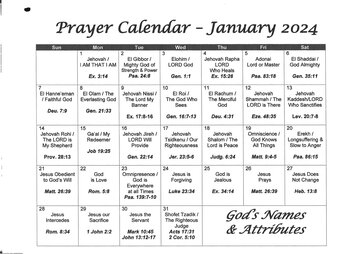 Prayer Calendar - Jan 2024