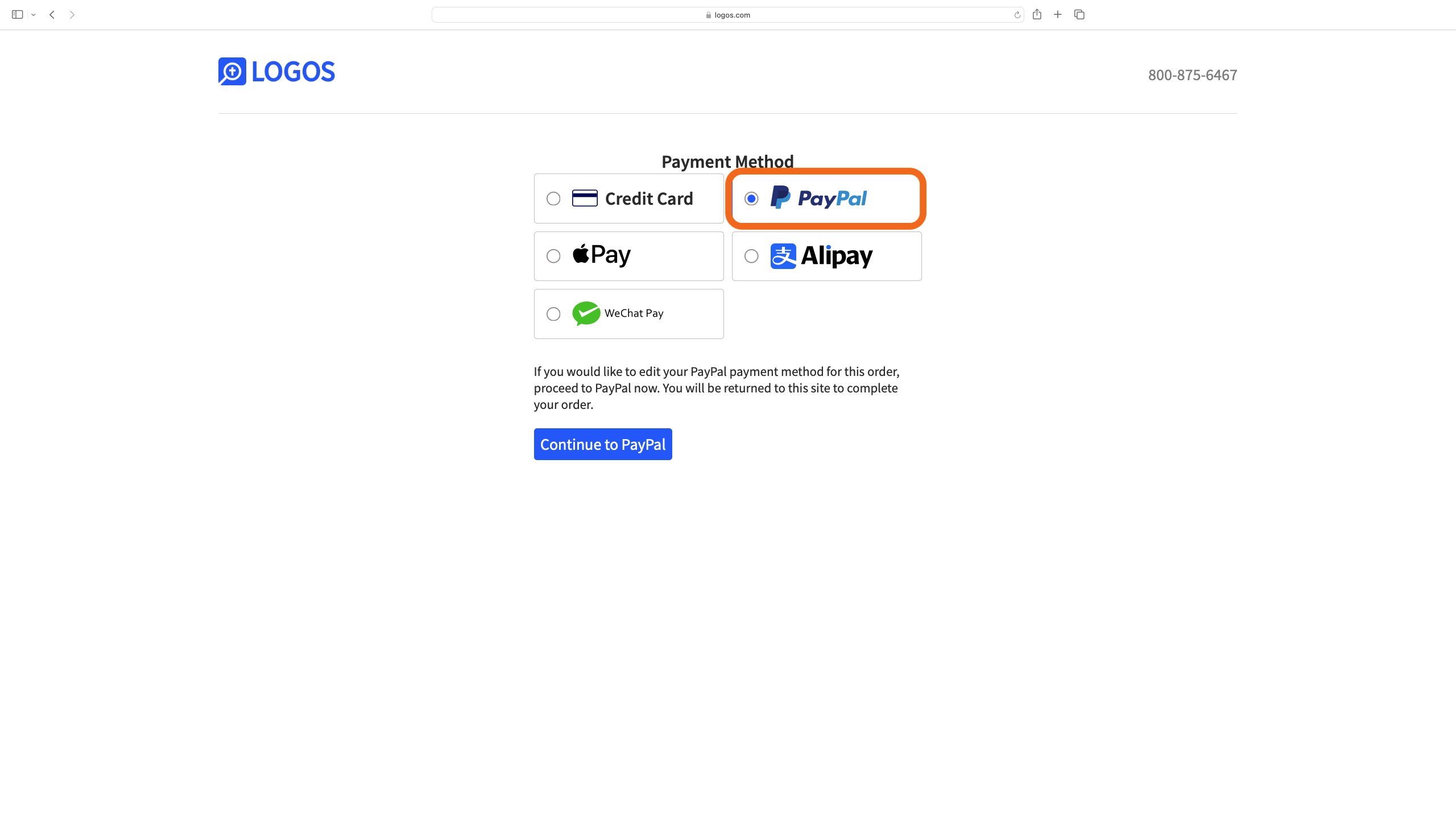 Select Paypal Payment Method